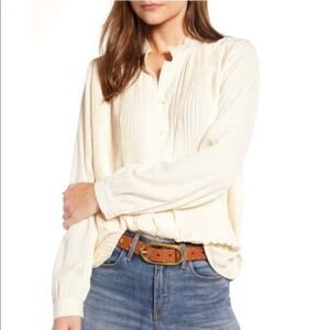 ✨ TREASURE & BOND ✨ Pleated Long Sleeve Blouse - [Medium, Ivory]